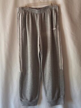Adidas Climalite Essential Fleece Jogger Sweatpants Gray White 3 Stripes Size XL